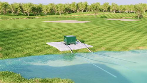 A Moleaer Turf Kingfisher device inserting nanobubbles into a pond.